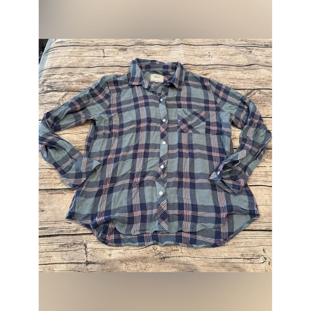 Rails Plaid Rayon Flannel Button-Up in Light Blue, Navy & Pink Size Large